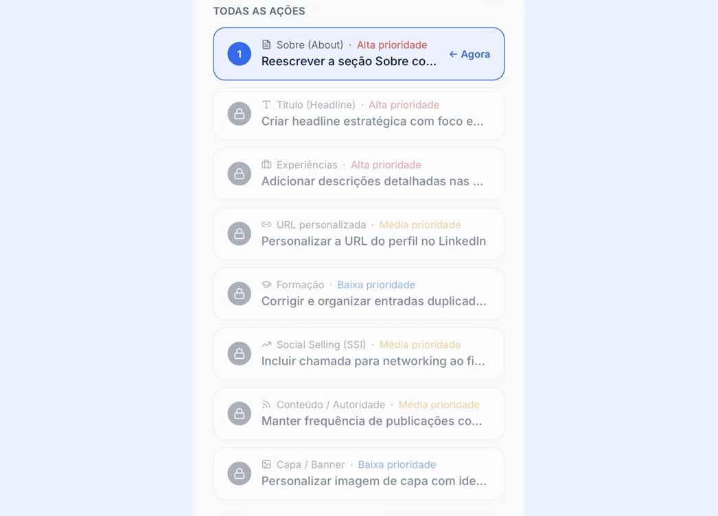 Tela com a lista das correções do perfil