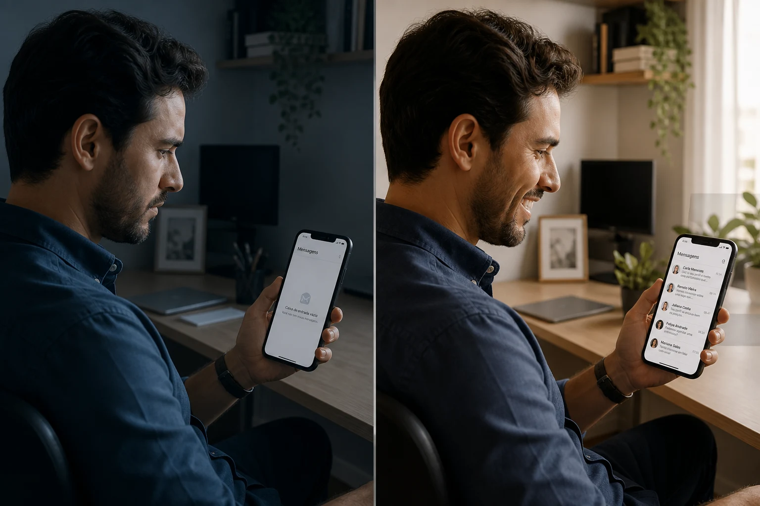 Comparação visual do perfil antes e depois das correções