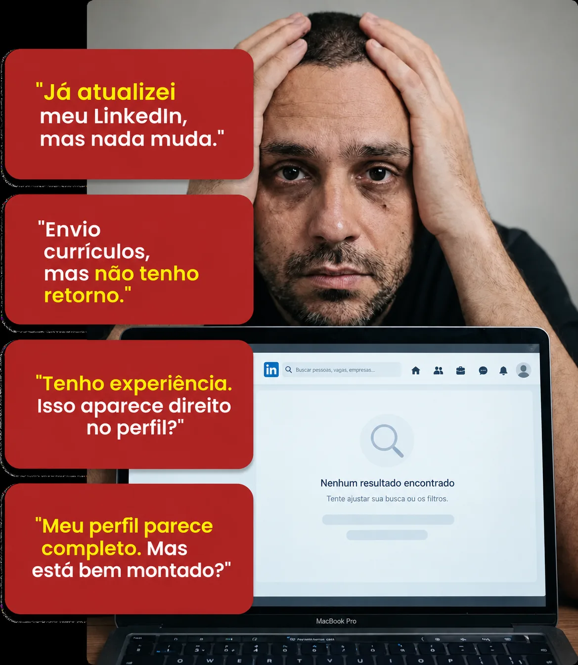 Profissional preocupado com a falta de retorno do LinkedIn
